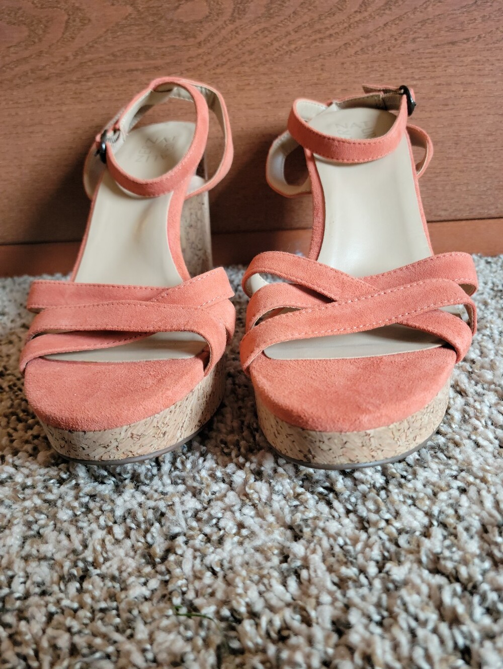 Naturalizer Women's Orange Suede Cork Platform Sandals - Ankle Strap